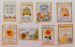 Cotton Fabric – Honey Bee Themed Squares – Listing is for 1 Set = 8 Squares
