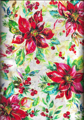45″ 100% cotton Christmas fabric “Watercolor Poinsettias” by Oasis Fabrics