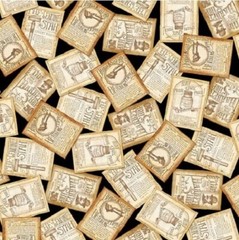 CLEARANCE – ‘A CLOSE SHAVE’ SCATTERED LABELS/ADS FABRIC – QUILTING TREASURES