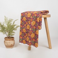 Hand Block Print Handmade Cotton Indian Floral Sanganeri Print Fabric By Yard