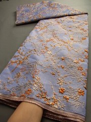 Brocade Fabric, Periwinkle Jacquard fabric Floral brocade Orange Jacquard 5yards