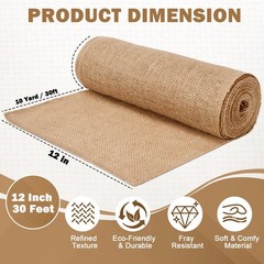12″ x 10 yd Burlap Table Runners, Jute Burlap Runner for Table, Fabric Roll w…