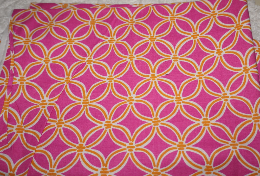 2-1/3 yds x 44″, Fabric Traditions, Pink & Orange, “Geometric”, Cotton Fabric