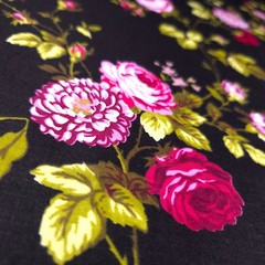 Romantic Ruby Red Floral Fabric | Black Poly-Cotton Blend by the Yard | 58″