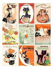 Set of 9 Vintage Retro 1950’s Halloween #2 Quilt Cotton FABRIC Panels