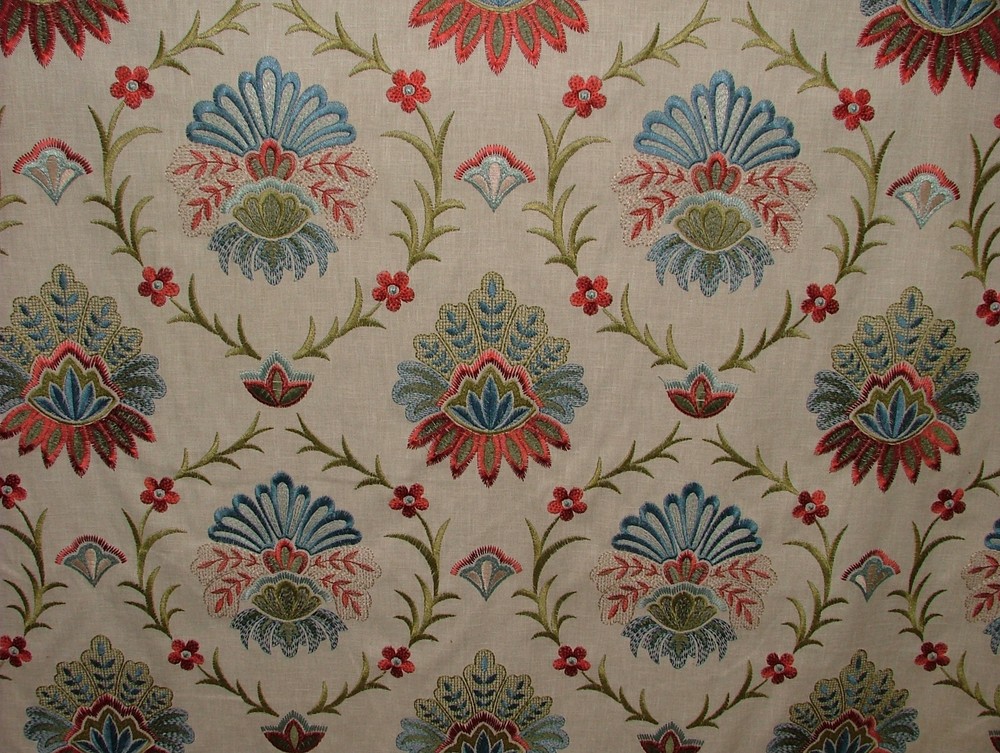 Embroidered Floral Curtain Fabric 0.9 Metres Amadore Poppy Upholstery Cushion