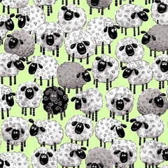 Susybee Allover Print Sheep Fabric- Lewe The Ewe- So Cute! Green Background!