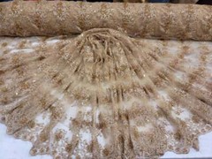 Fabric Sold By The Yard Gold Lace Beads On Mesh Embroidery Sequin Floral Flowers
