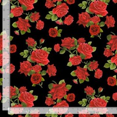 Floral Fabric | Medium Rose Bouquet Toss Black | Timeless Treasures YARD