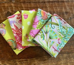 5 Fat Quarter Bundle Tula Pink “Floral Reef” Coralline/Seagrass Colorway Cotton