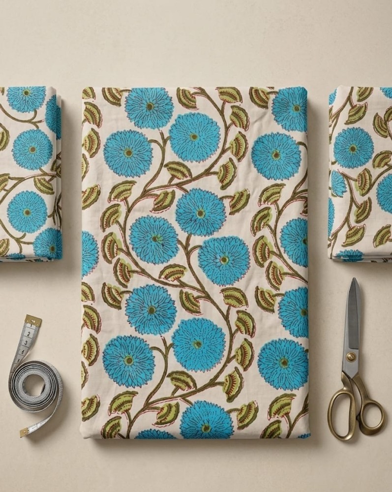 Indian Floral Cotton Fabric By The Yard Soft Dress Sewing and Quilting Fabric