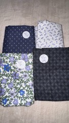 Vintage Floral Blue Cotton Fabric Remnants Lot 4 Pieces Quilt Craft Sewing