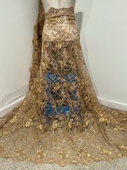 Antique gold Corded embroidery Bridal Lace Fabric 50” Width Sold By The Yard
