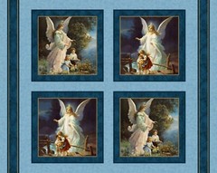 4 Guardian Angel watching over Children Pillow Panels Fabric 100% Cotton