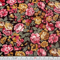 Vintage Florals on Black Unbranded Cotton Fabric by the HALF YARD