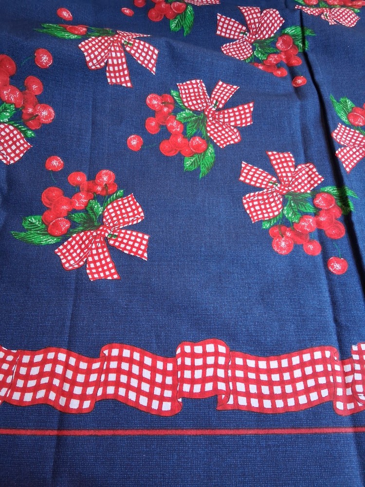 Cotton Fabric “Cherries All Over” #2099 Dk Navy 1996 3 yards Daisy Kingdom RARE