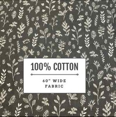 60” Width 100% Cotton Charcoal Grey Leaf Fabric 1 Yard Piece Sewing Quilting