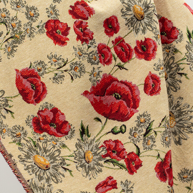 Vintage Poppy French Woven Jacquard Tapestry Fabric for Garment Dress 58″width