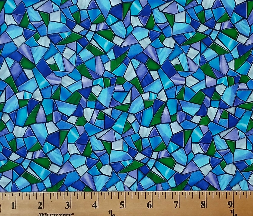 Cotton Stain Glass Mosaic Windows Church Cotton Fabric Print by the Yard D486.85
