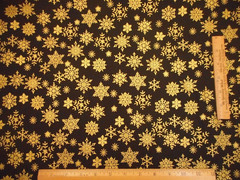 Christmas Fabric By Yard Metallic Gold Snowflakes on Black Premium Cotton 10