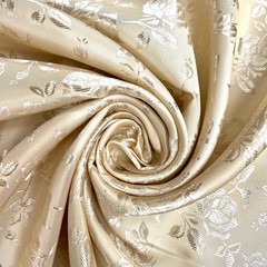 Kayla BEIGE Polyester Floral Jacquard Satin Fabric by the Yard for Clothes, Cos