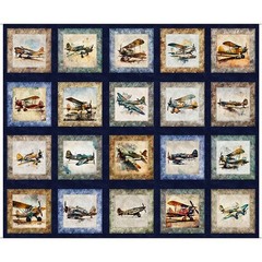 Airplane Fabric 36″X44″ Panel Flying High Planes Aircraft Blue Cotton by QT
