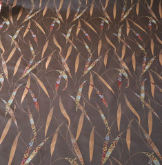 Vtg Luxury Home Decor Fabric Botanical Leaves, Brown, Copper, Red, Spain 5 yds