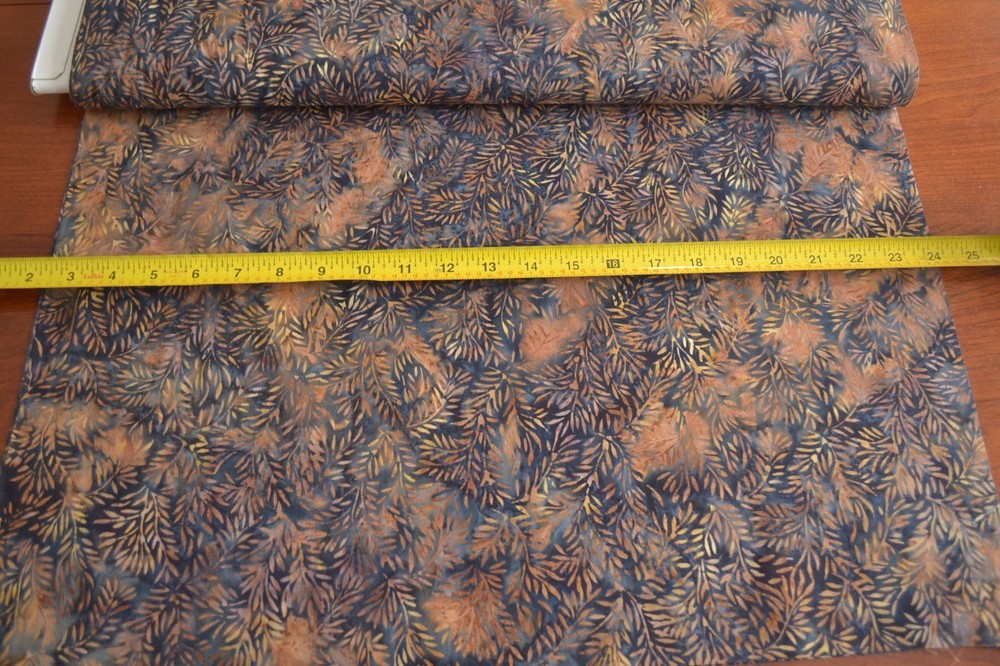 By 1/2 Yd, Brown Leaves on Black Batik, Indonesia, Hoffman, Hand-Painted, B516