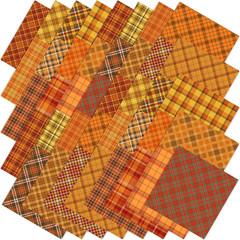 40 Pcs Fall Cotton Fabric Bundles Orange Yellow Buffalo Plaid Fabric Square Chec