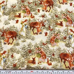 Children Angel Forest Wildlife Metallic Yellow Unbranded Cotton by the HALF YARD