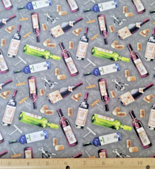 Wine Tasting Corks and Openers Vineyard Cotton Fabric By The Yard