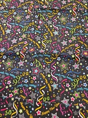 Lot of 3 Yards Happy New Year Cotton Fabric