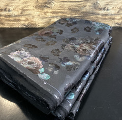 2.44 Yards Dark Gray Black Roses Synthetic Foil Printed Soft Knit Fabric 60”