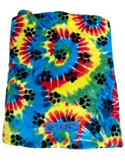 Tie-dye Swirl Rainbow Dog Print Fleece Fabric Lot 64”x58” Vibrant Warm One Piece