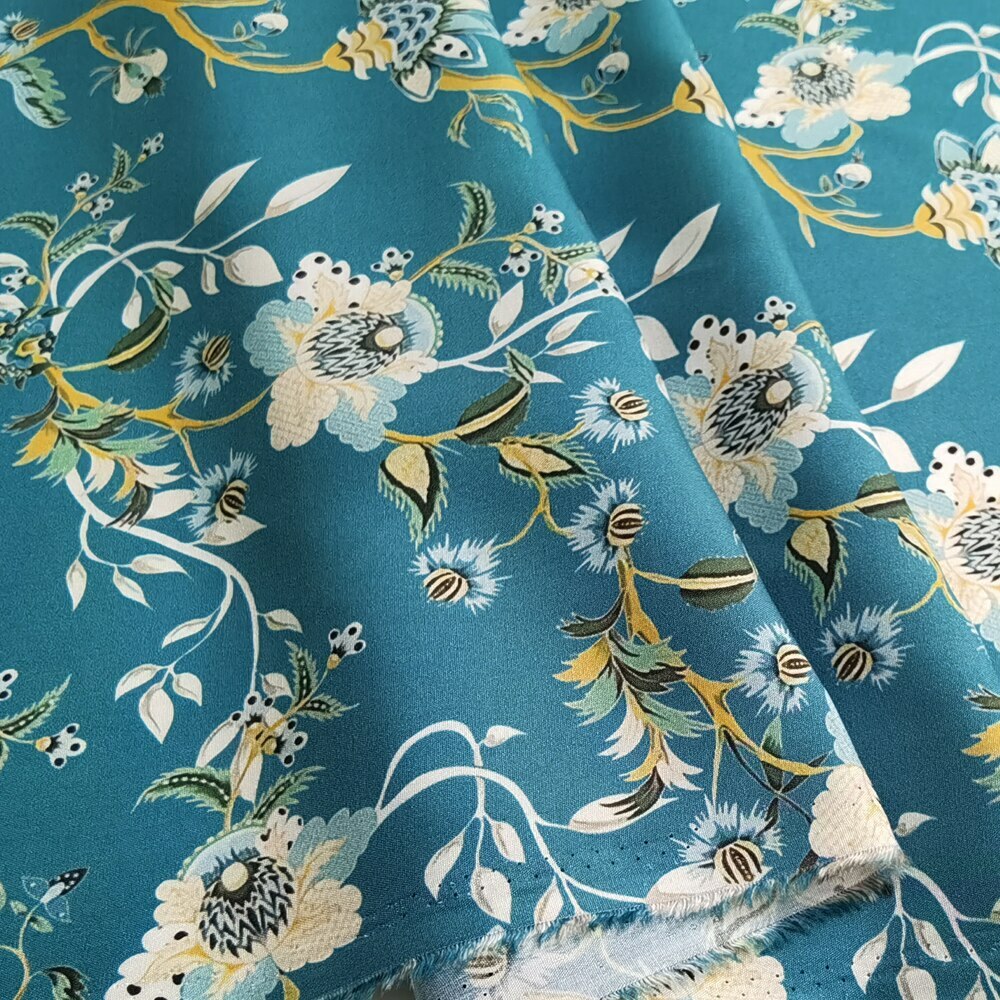 1 Yard X 1.4 meter Flower Vintage Viscose Fabric Rayon Material Soft Breathable