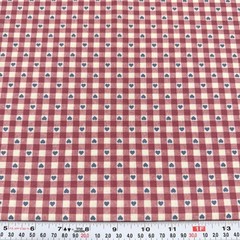 Vintage Blue Heart Mauve Checkered Unbranded Cotton Fabric by the HALF YARD