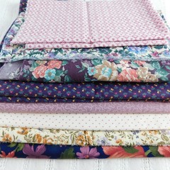 Quilting Fabric Cotton Plum Blue Mauve Floral 100% Cotton Lot of 8 Prints 1.5 lb