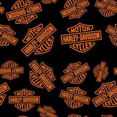 Harley Davidson Black w/Orange Logo Cotton Fabric by the 1/2 Yard, 57-58″ Width