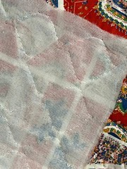 Vtg Unbranded Single Side Quilted Red Floral Patchwork Fabric, ~1 yd (35”), EUC