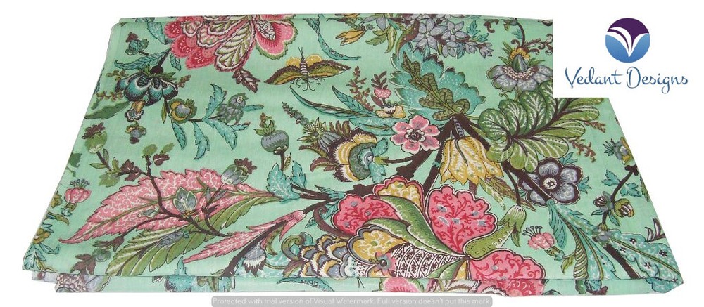 Indian Cotton Fabric 20 Yard Block Floral Loose Green Running Craft
