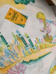 Vintage RARE Binney And Smith Crayola Crayon Fabric 1/4 Yard light weight cotton