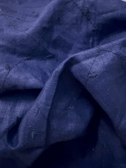 100% Flax Linen Fabric with Embroidery Navy Blue Medium Weight By The Yard