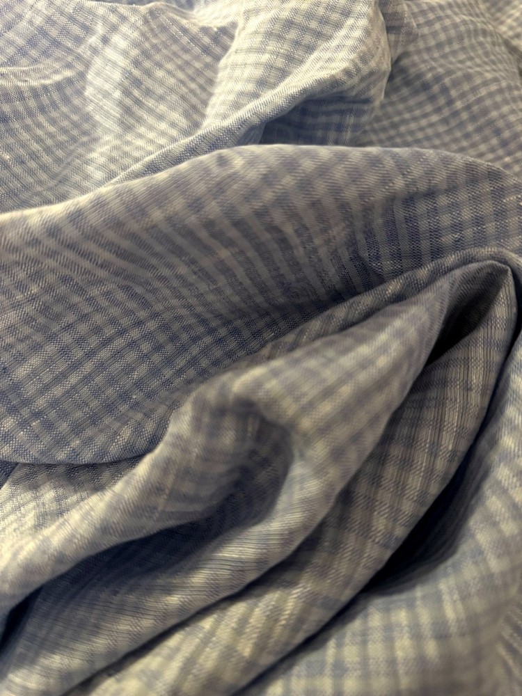 Blue White Linen Fabric Yarn Dyed Check Textured 55” Wide BTY