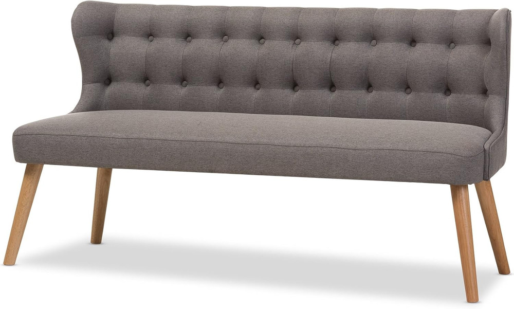 Stylish Grey Fabric & Natural Wood 3-Seater Settee Bench