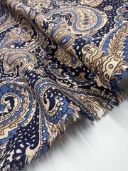 Blue Paisley Viscose Cotton Fabric by the Yard – Soft Flowy Dress Fabric, 150cm