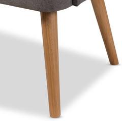 Stylish Grey Fabric & Natural Wood 3-Seater Settee Bench