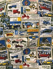 VINTAGE COLLECTOR’S CAR AUTO ADVERTISING AD PRINT FABRIC MED WEIGHT 43”W X 47″L