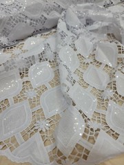 Fabric Sold By The Yard White Lace Clear Sequin Guipure Geometric Embroidery