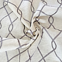 White Linen Trellis Lattice Grey Embroidered Fabric 56″wide 1.5yds NEW Remnant