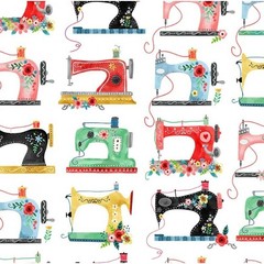Vintage Colorful Sewing Machine Fabric by Michael Miller Fabrics- CX10226